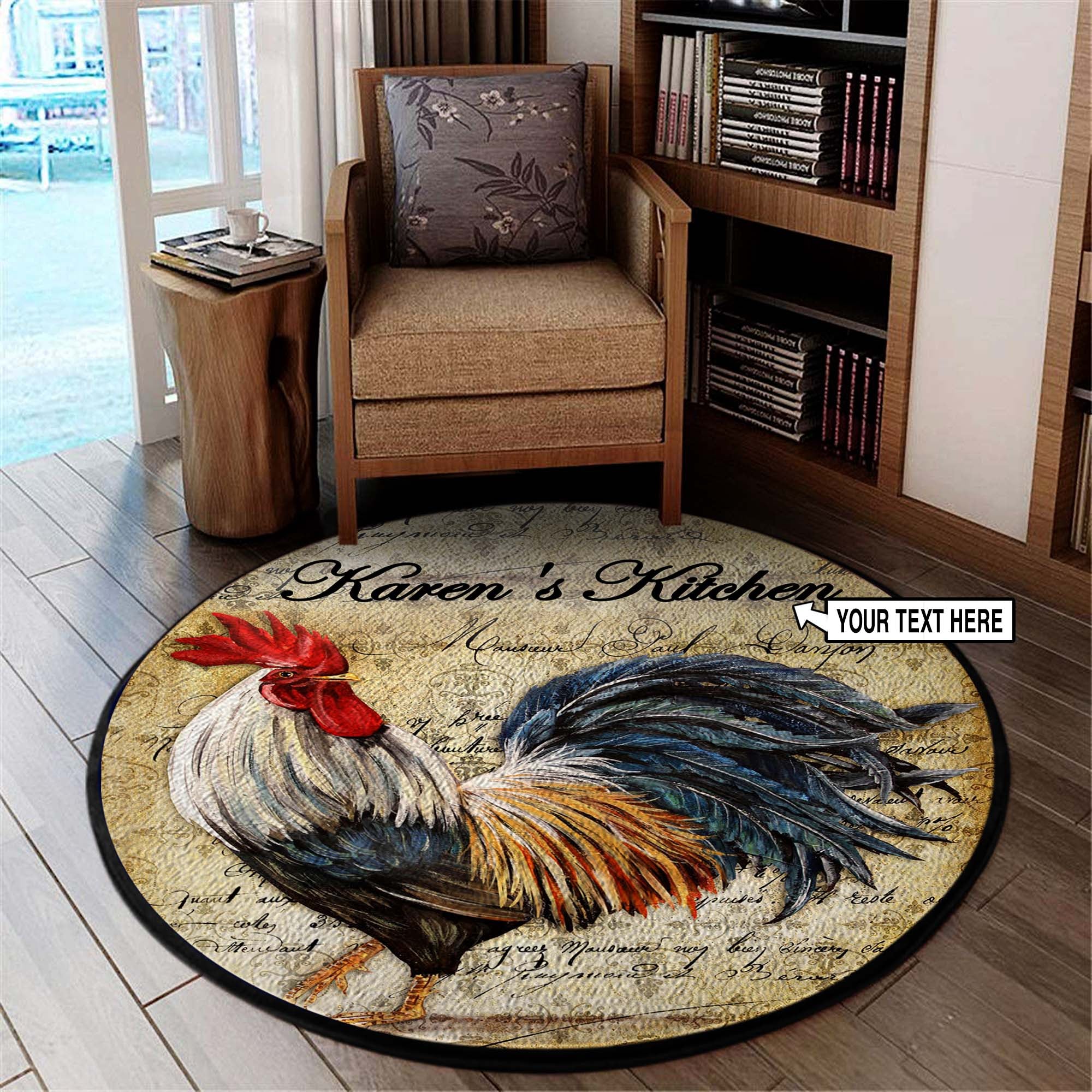 Personalized Vintage Rooster Round Wooden Sign 07376
