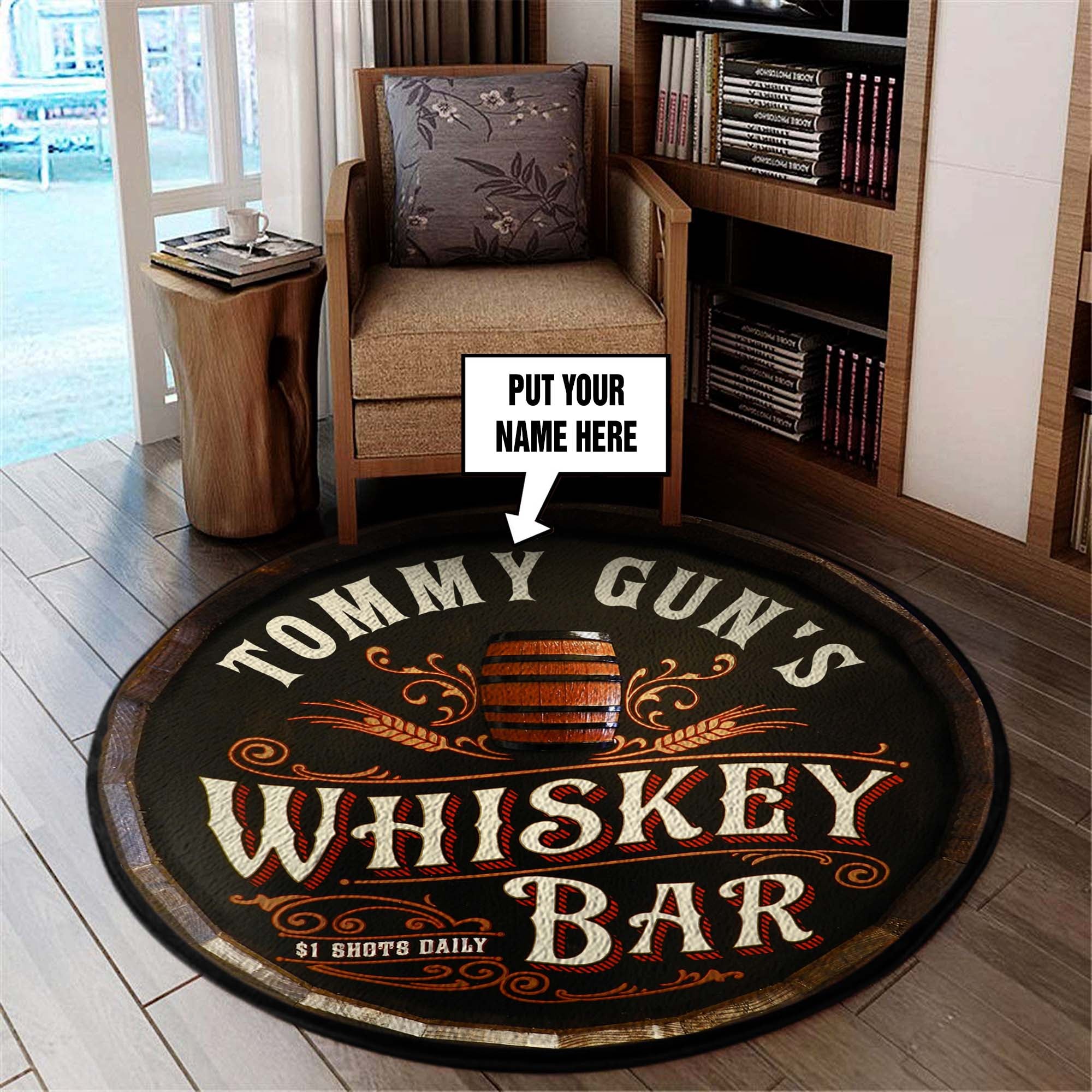 Whiskey Bar Personalized Round Mat 06791