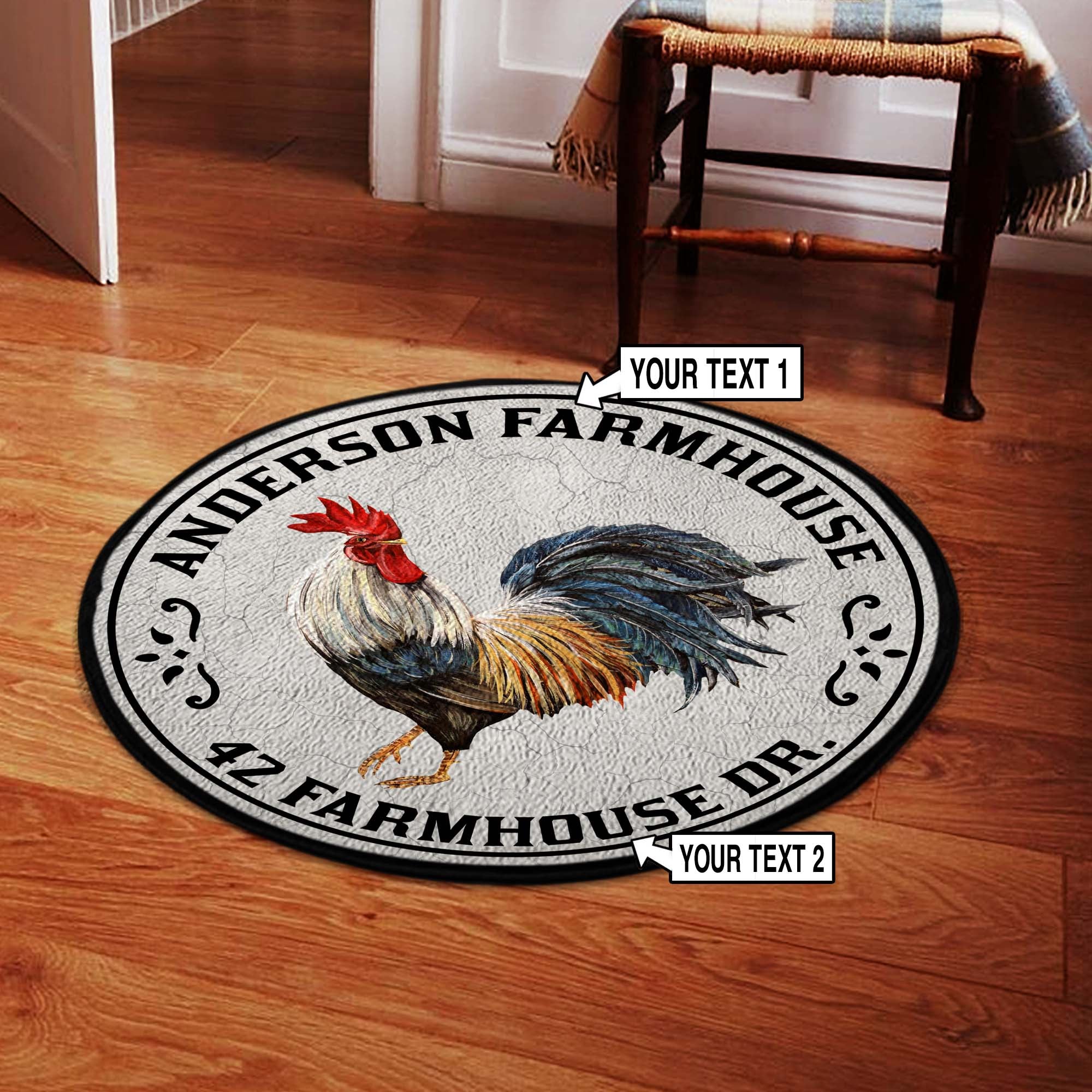 Personalized Rooster Farm Round Mat 07401