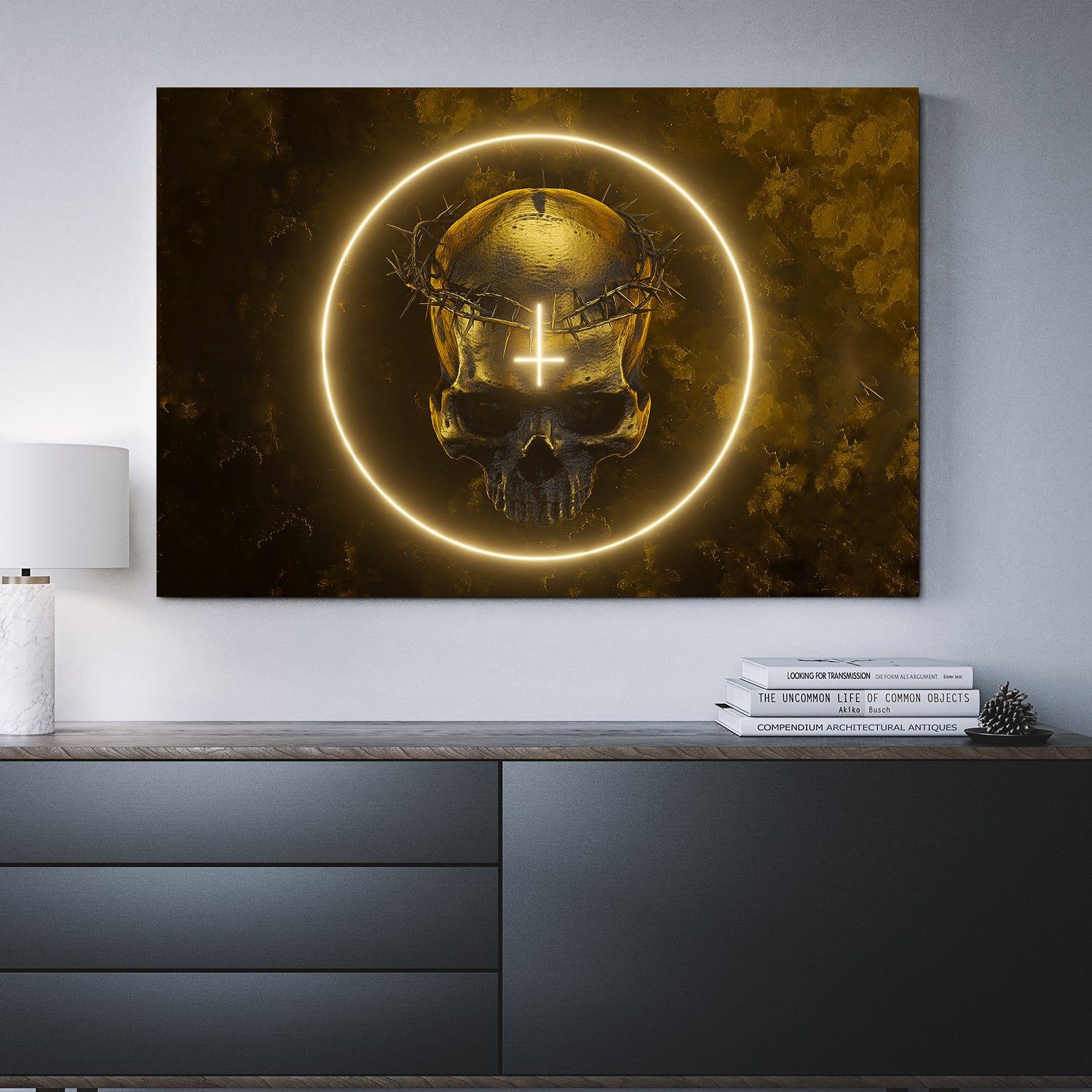 Skull Gothic Canvas Wall Art Inverted Cross 04930