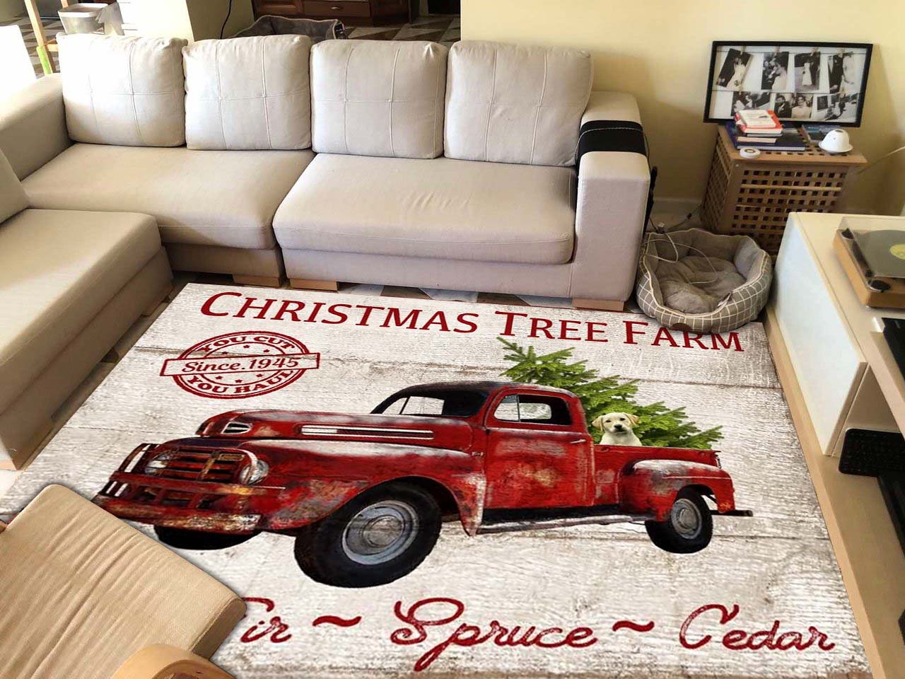 Vintage Red Truck Christmas Tree Farm Area Rug 07047