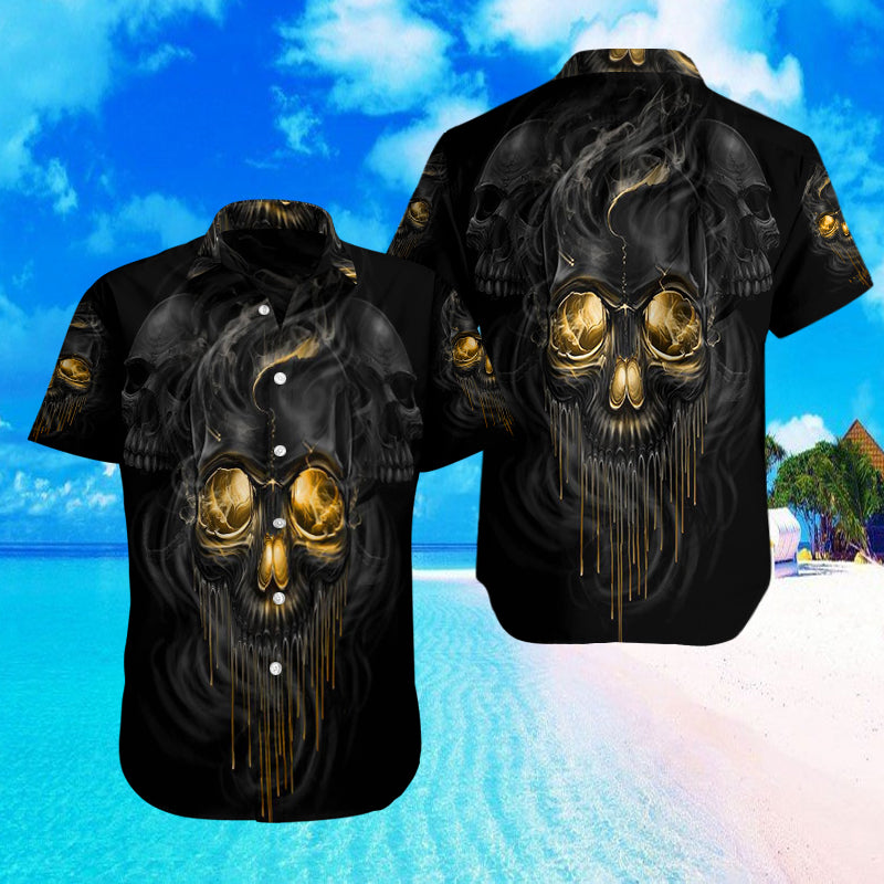 Melting Skull Combo Beach Shorts and Hawaii Shirt 09073