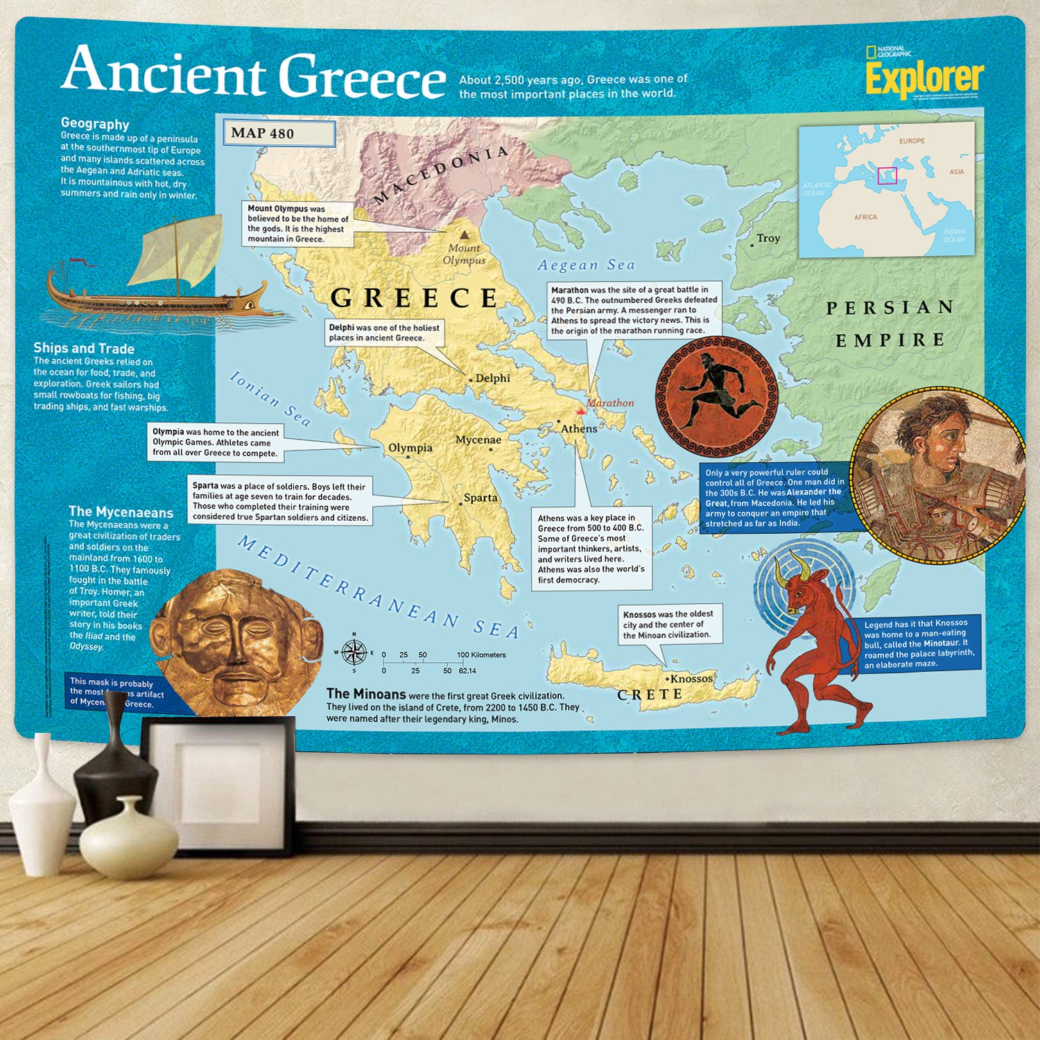 Ancient Greece Map High Resolution Tapestry 06173