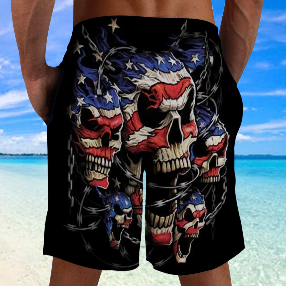 Skull With American Flag Shorts 09100
