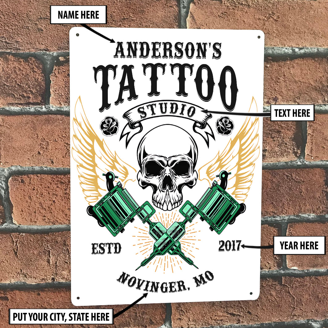 Skull and Tattoo Studio Metal Sign 07740