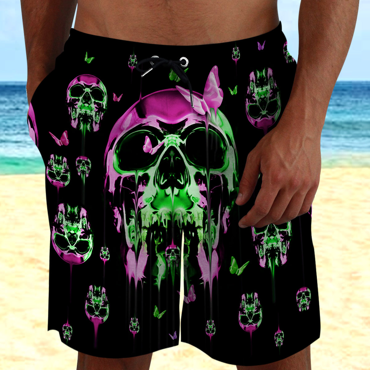 Skull With Colorful Butterflies Shorts 08541