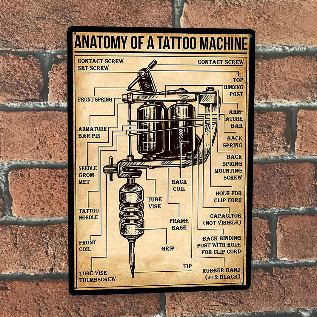 Anatomy Of A Tattoo Machine Metal Sign 07731