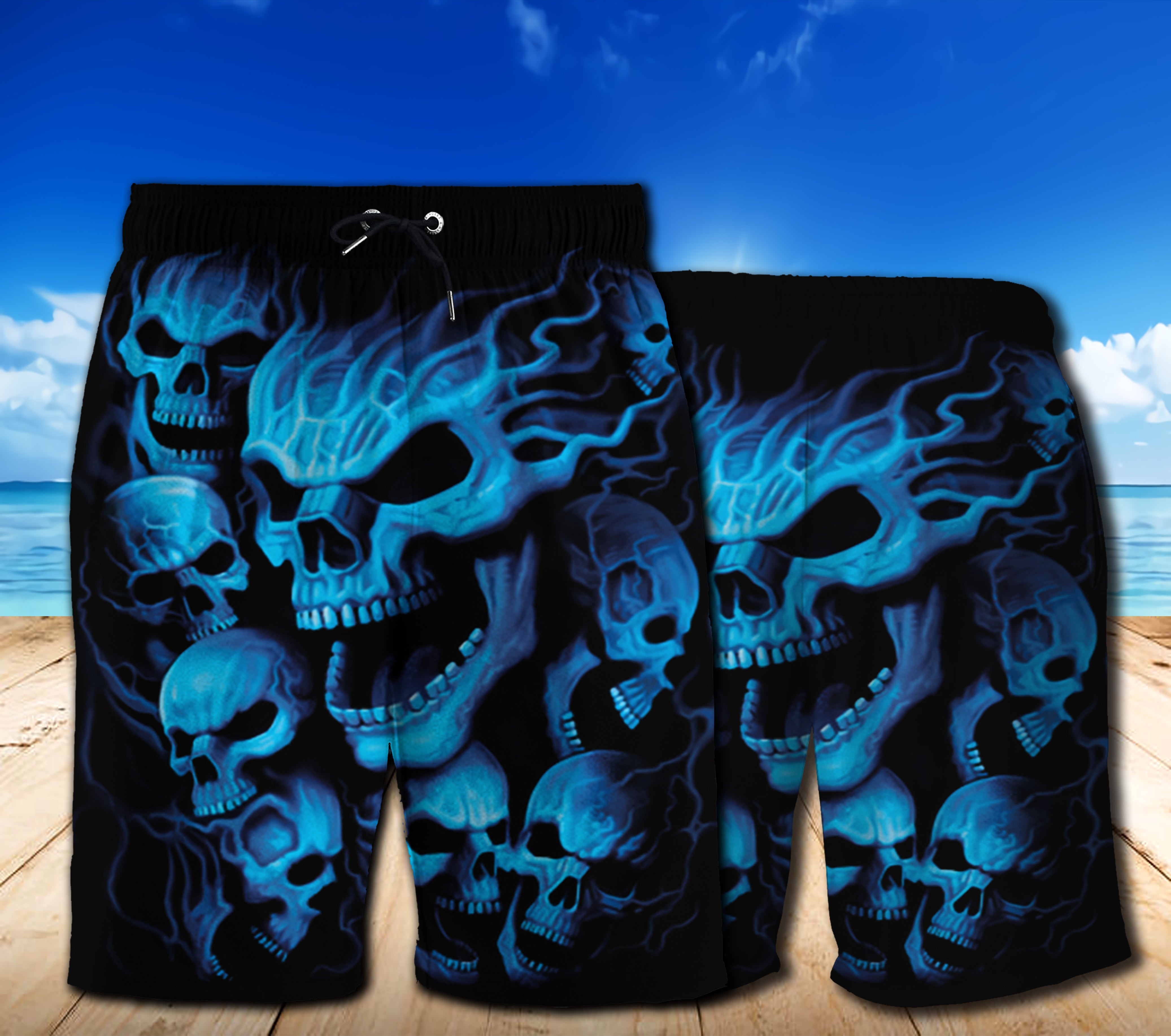 Blue Skull Beach Shorts 09032