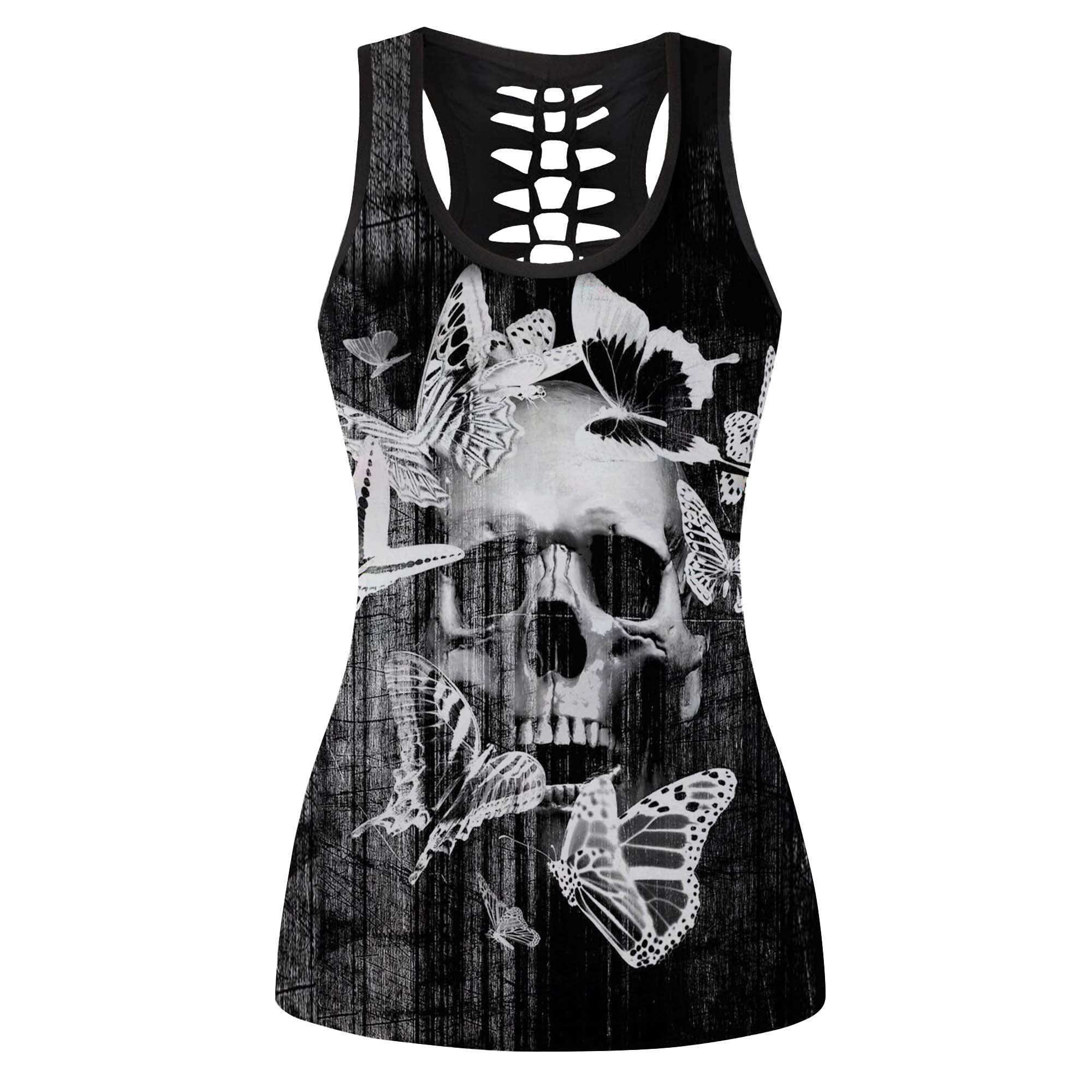 Skull with Butterfly Hollow Tank Top 07263