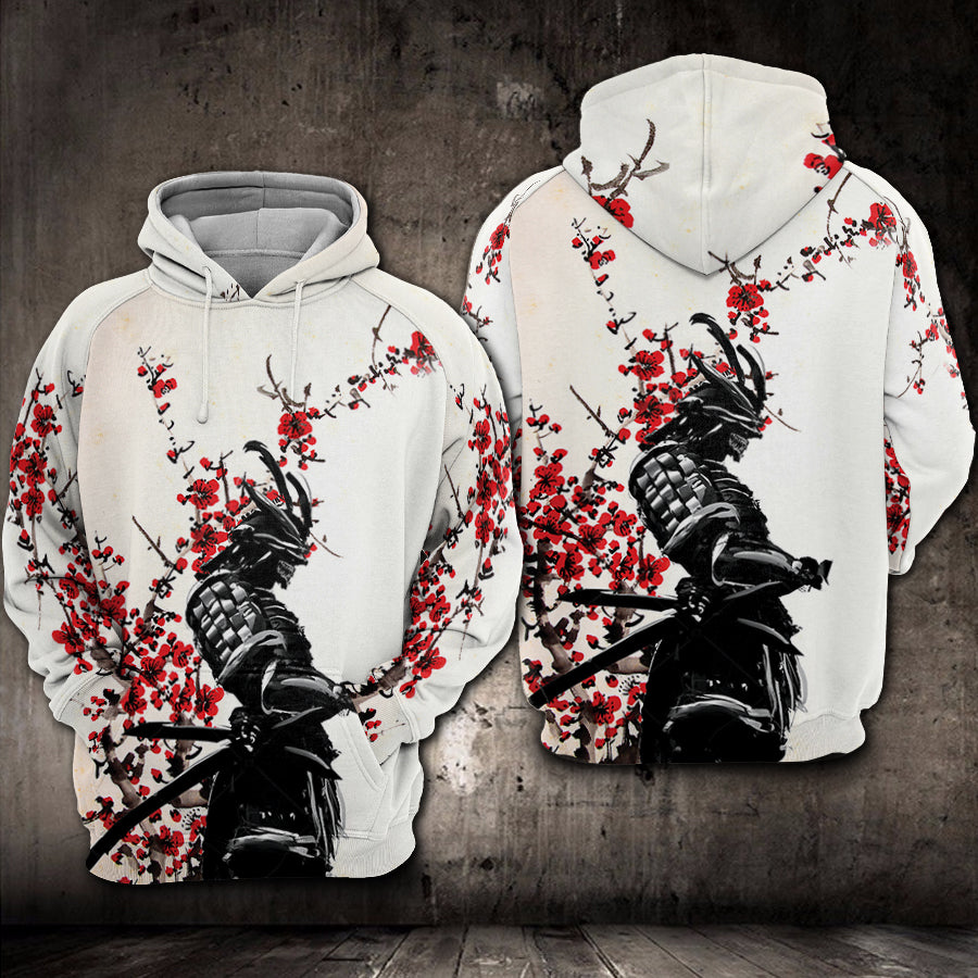 Japanese Samurai Warrior Red Flower 3D Hoodie 10182