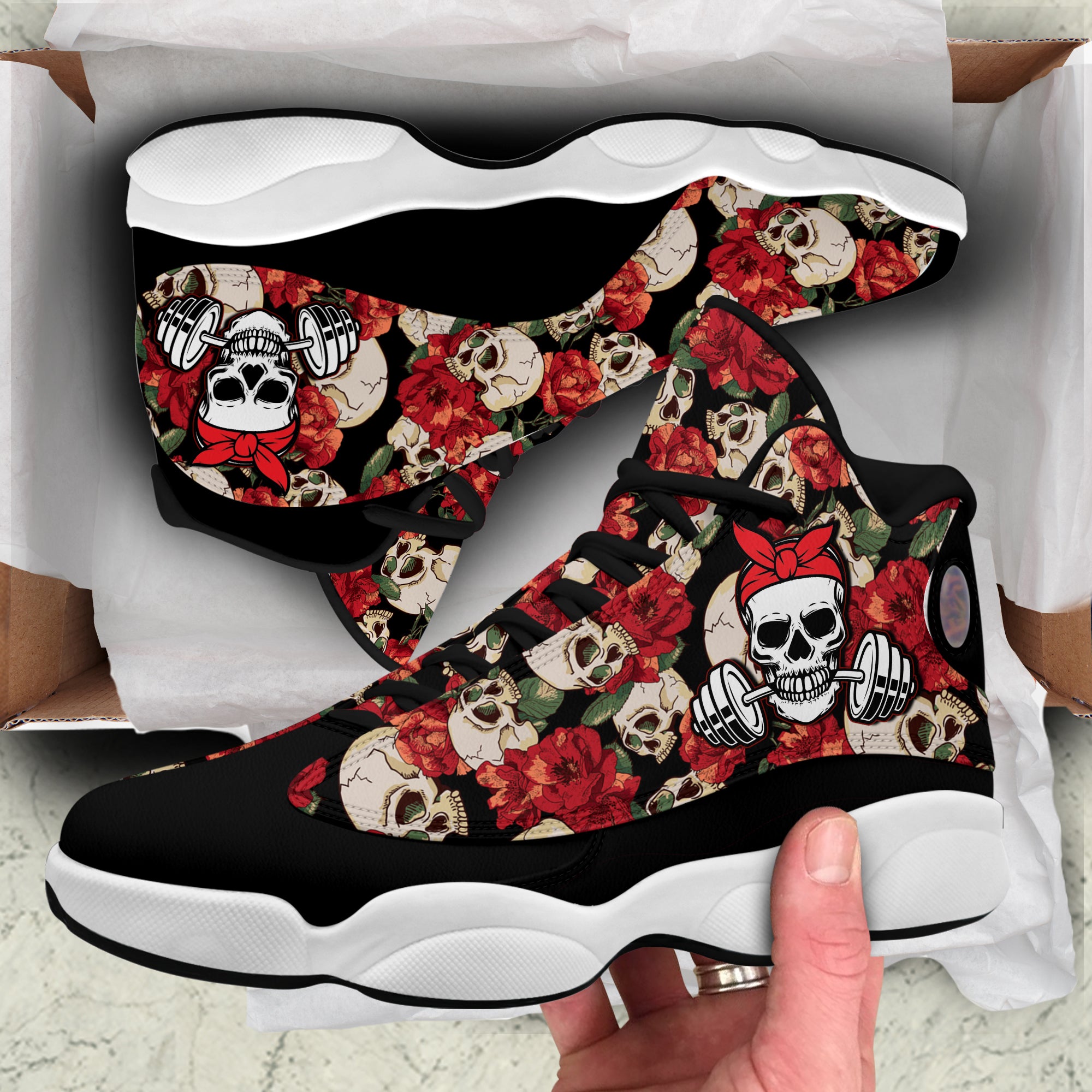 Gym Skull Dumbbell And Flower Pattern JD13 Sneaker 08934