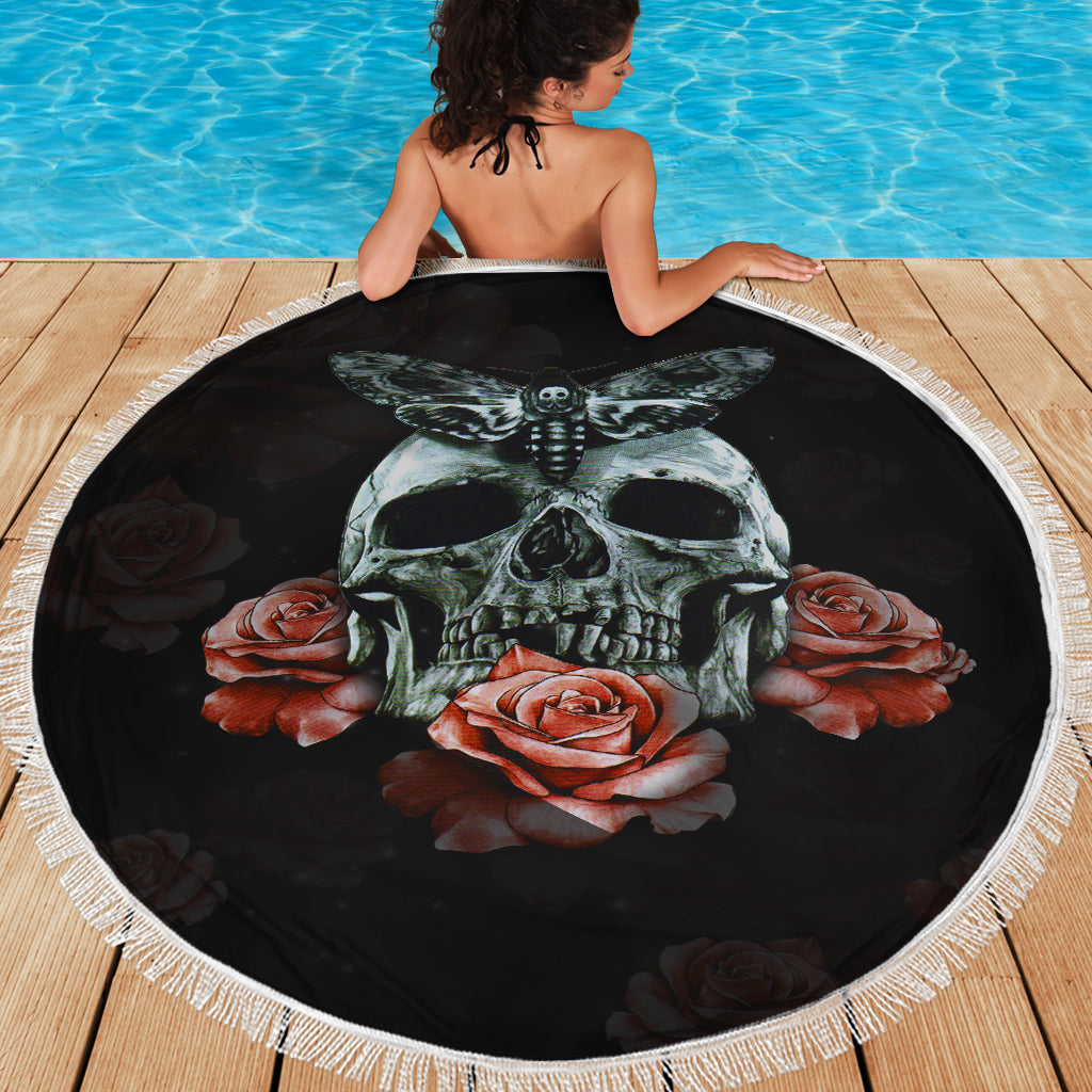 Skull With Butterfly Beach Blanket 08916