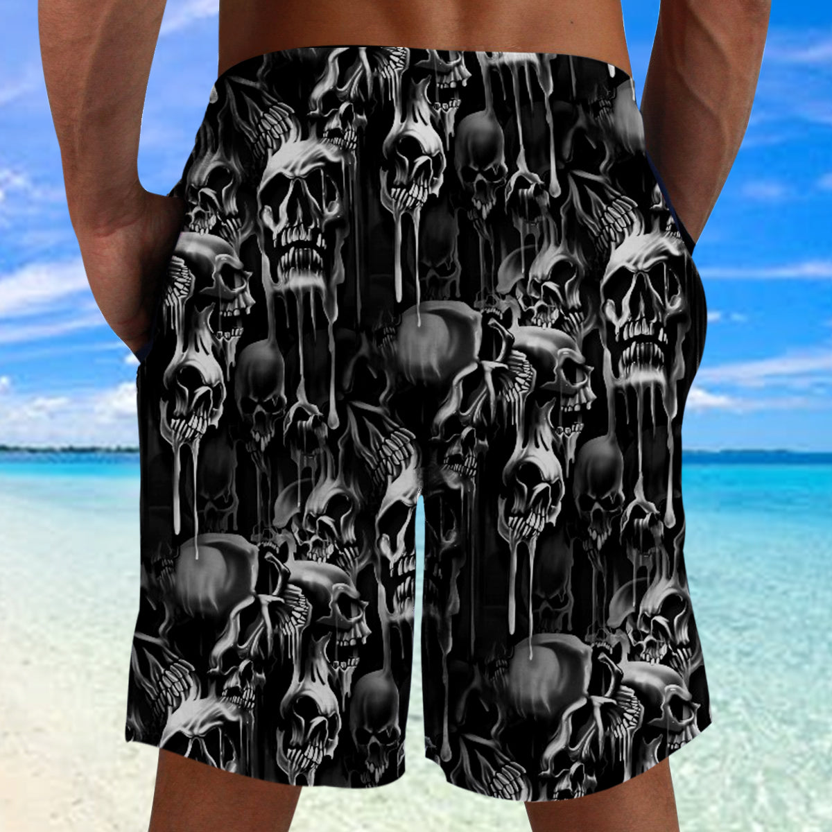 Melting Skull Combo Beach Shorts and Hawaii Shirt 09951