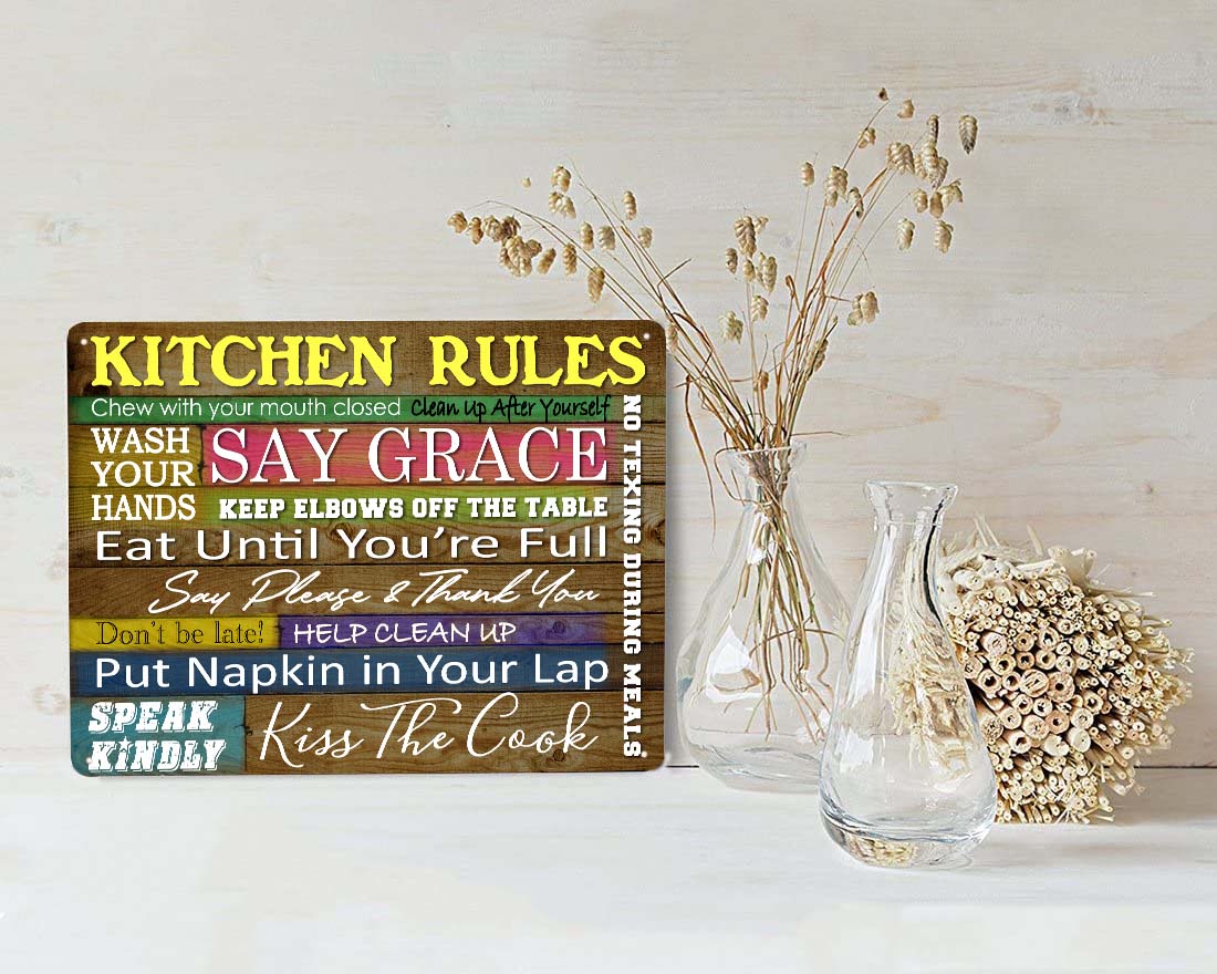 Cooking Kitchen Rules Vintage Metal Sign 07590