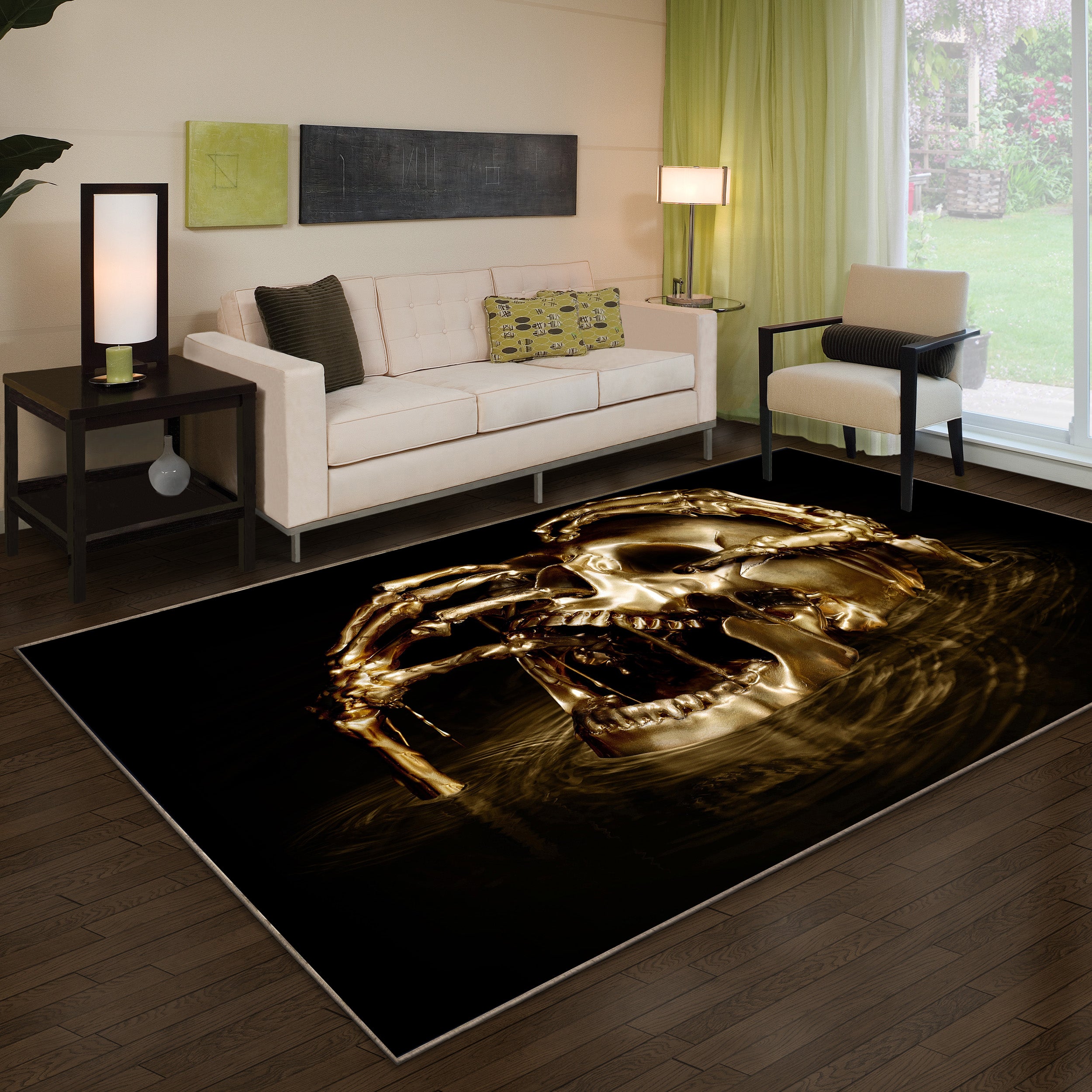 Gold Melting Skull Area Rug Carpet 04913