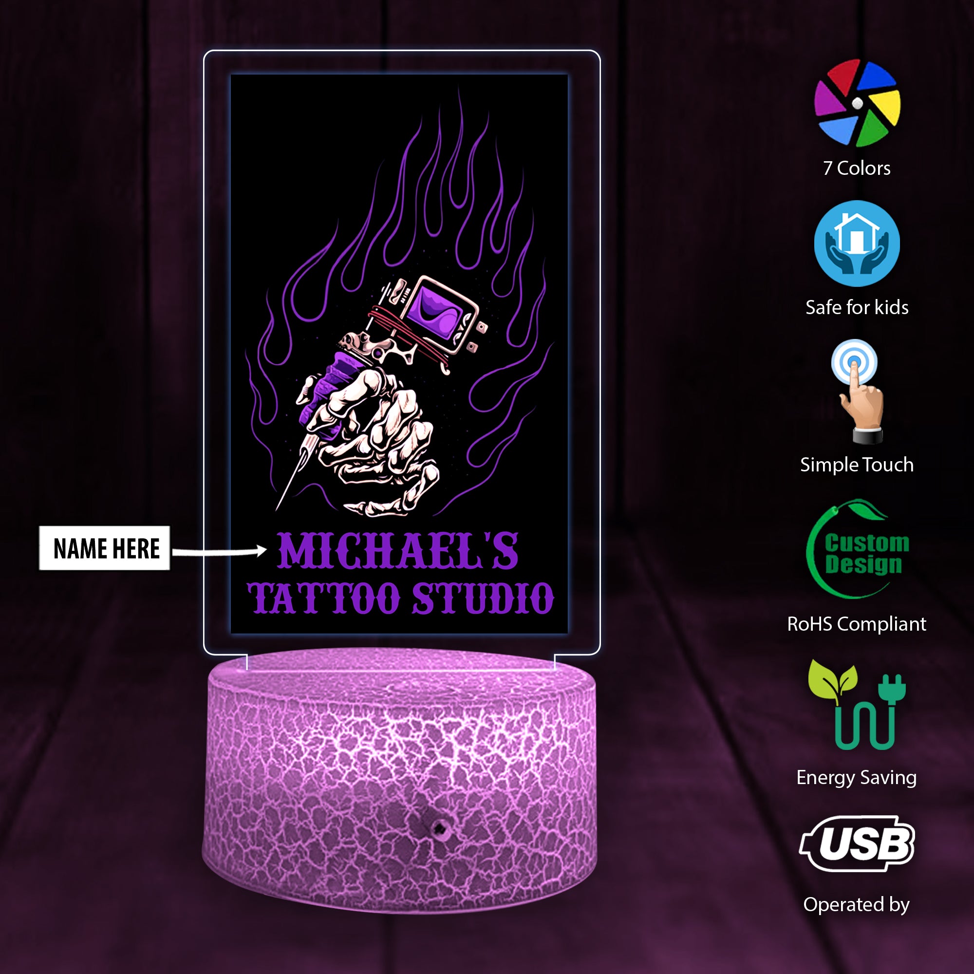 Personalized Tattoo Studio Printed Night Light 08038