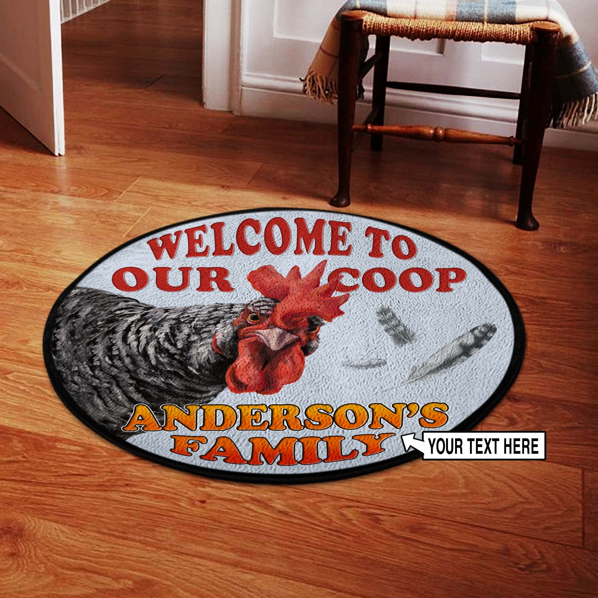 Personalized Chicken Funny Welcome Round Mat 07428