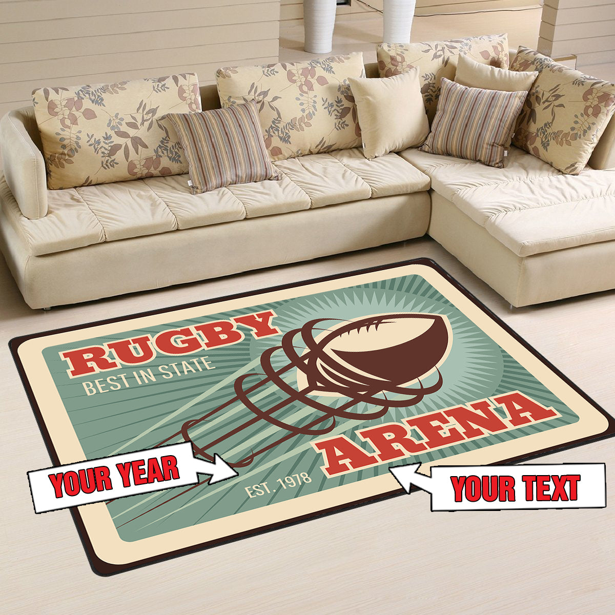 Personalized Rugby Sport Area Rug 07651