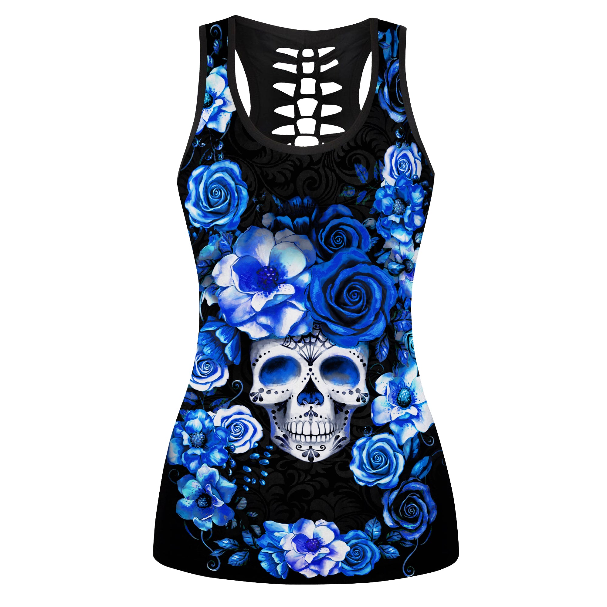 Blue Roses With Skulls Combo Legging Tank Top 08132