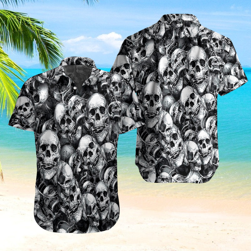 Skull 3D Combo Beach Shorts and Hawaii Shirt 08931