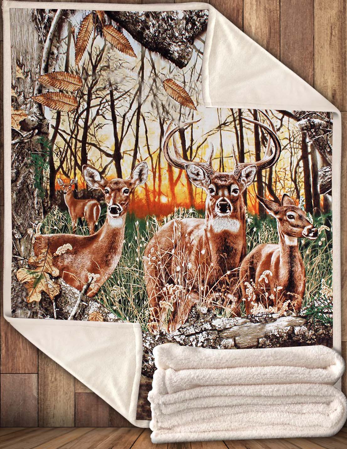 Hunting Deer Camo Blanket 06562