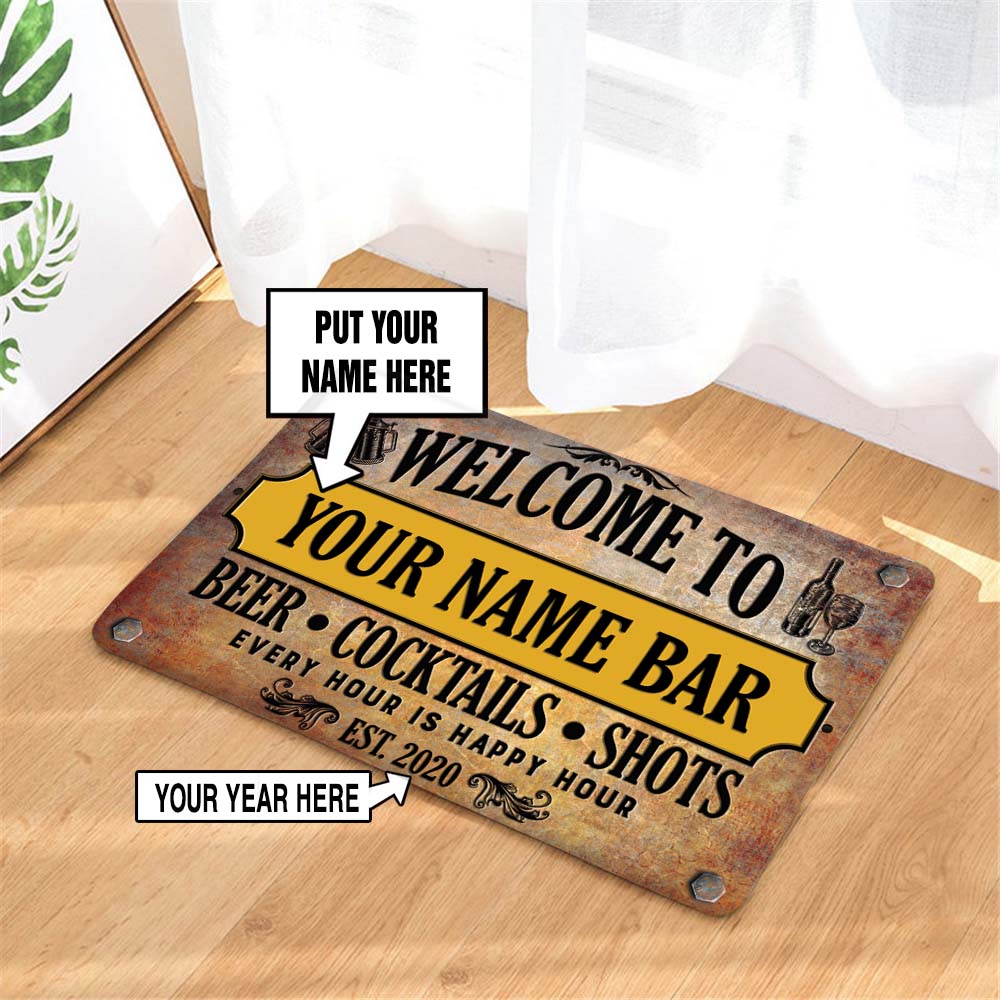 Personalized Bar Sign Metal Vintage Style Doormat 06931
