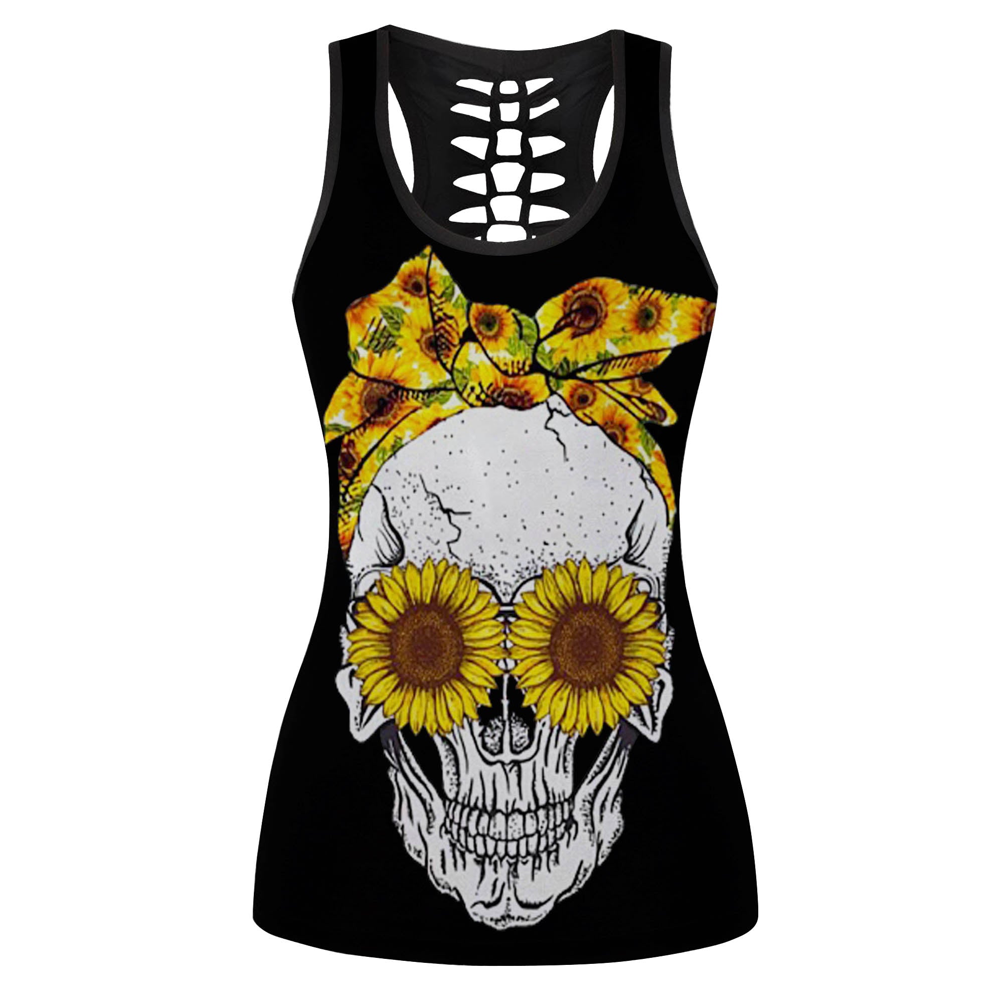 Sunflower Skull Hollow Tank Top 06710