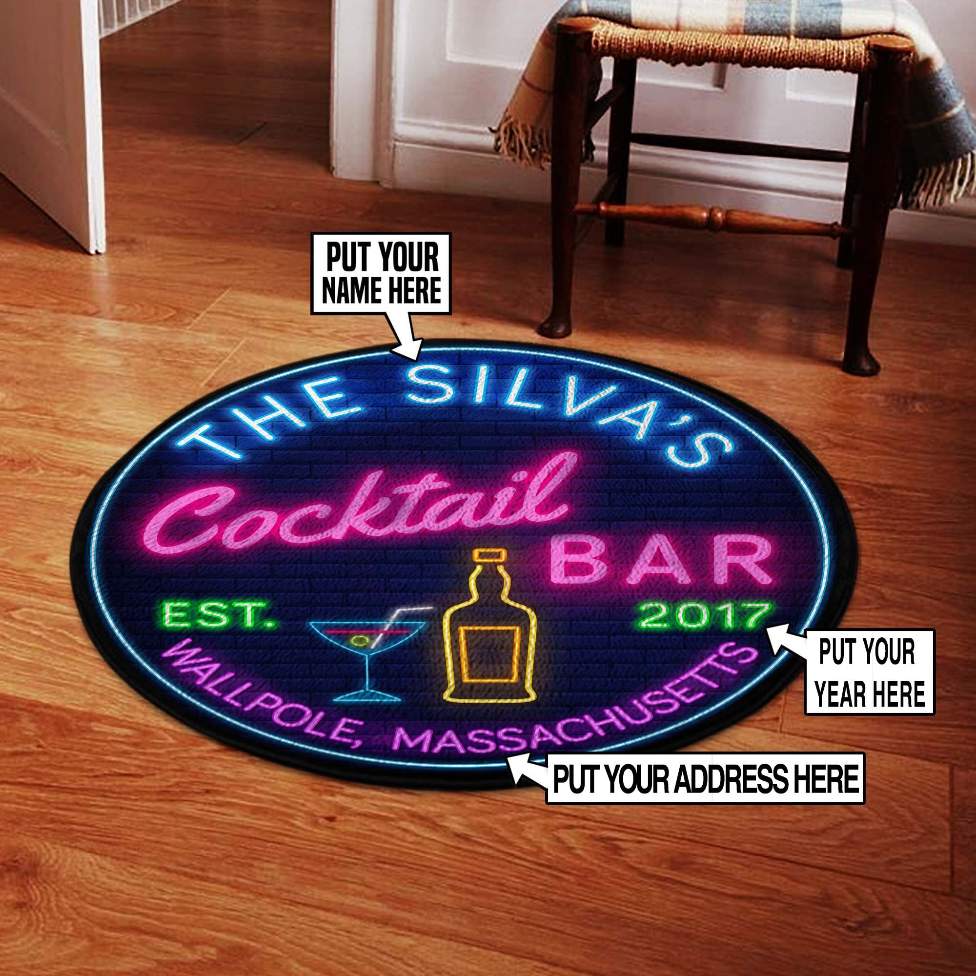 Cocktail Bar Personalized Round Mat 06784
