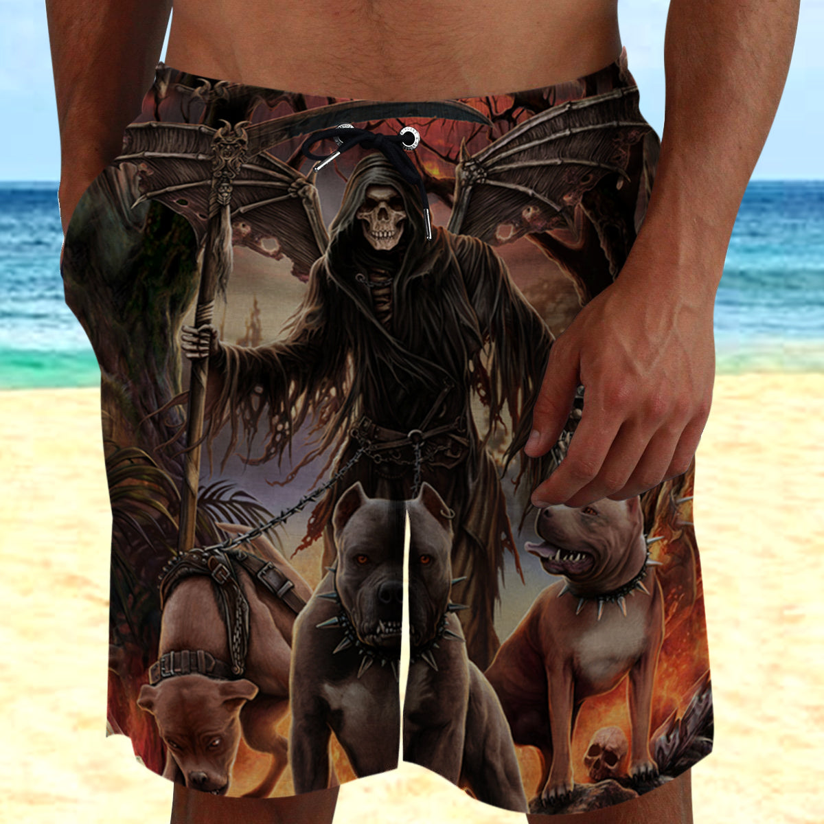Skull 3D Shorts_Grim Reaper with Dogs