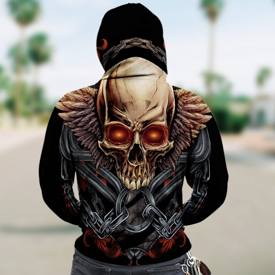 Skull Zip Hoodie Winged Skull Biker Motorcycle Shirts