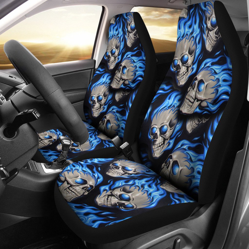 Set of 2 fire skulls car seat covers