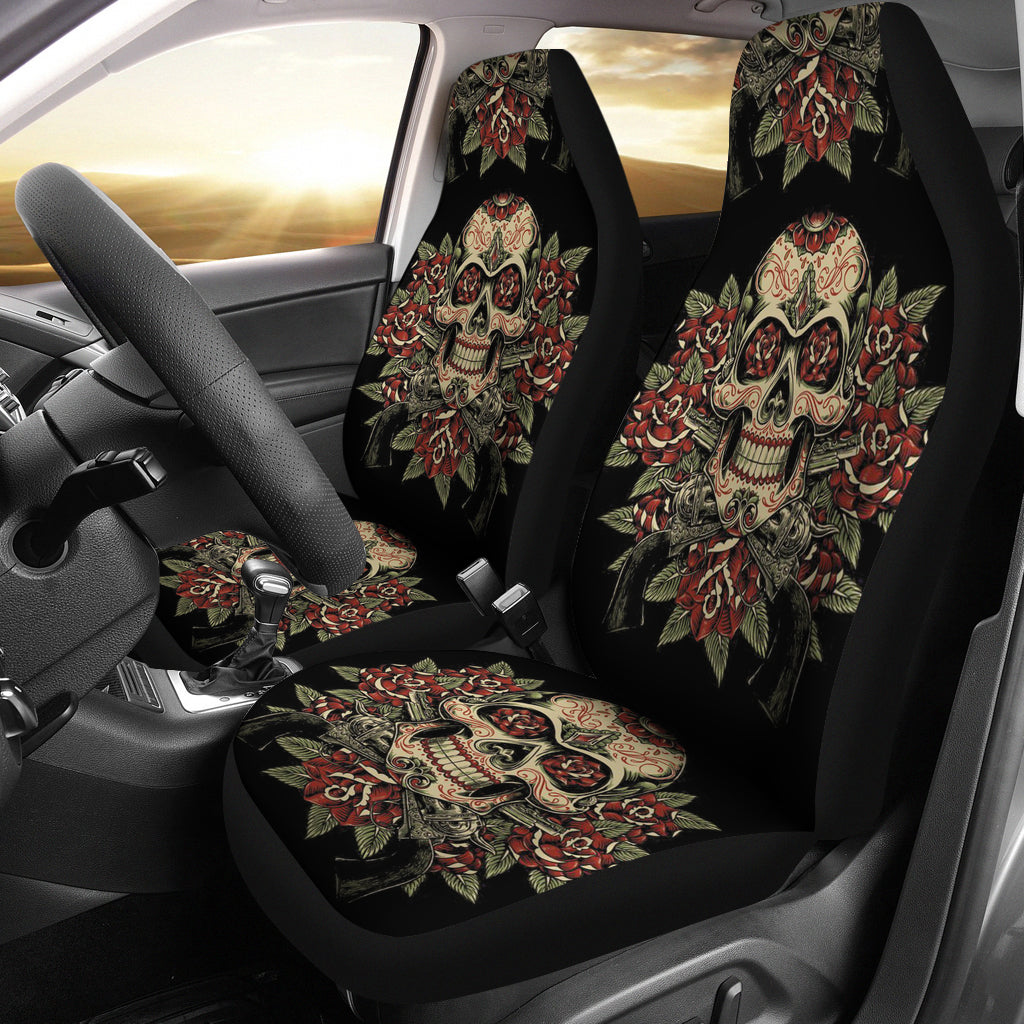 Car Seat Covers_Skull, Gun and Roses