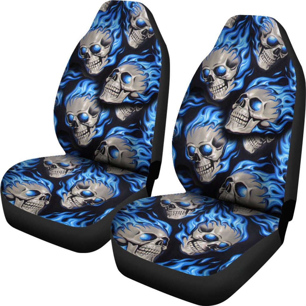 Set of 2 fire skulls car seat covers