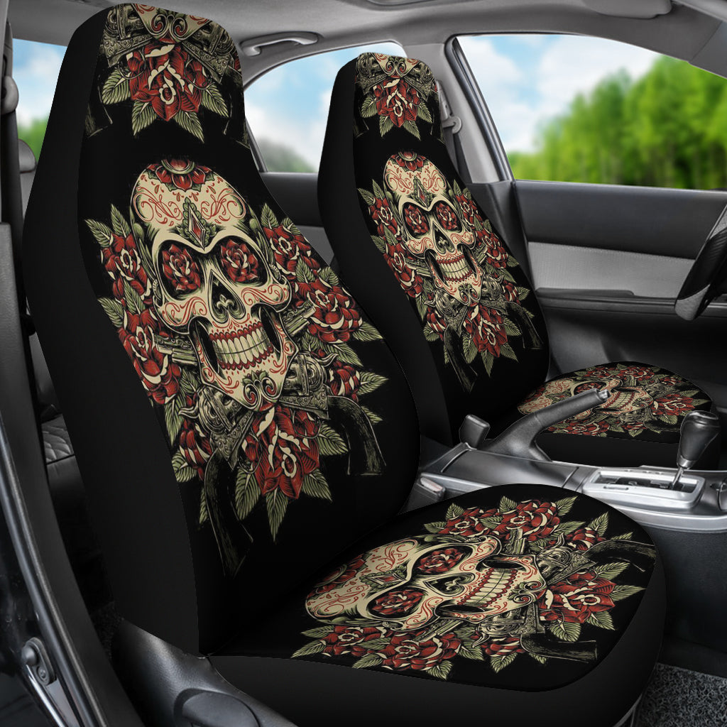 Car Seat Covers_Skull, Gun and Roses
