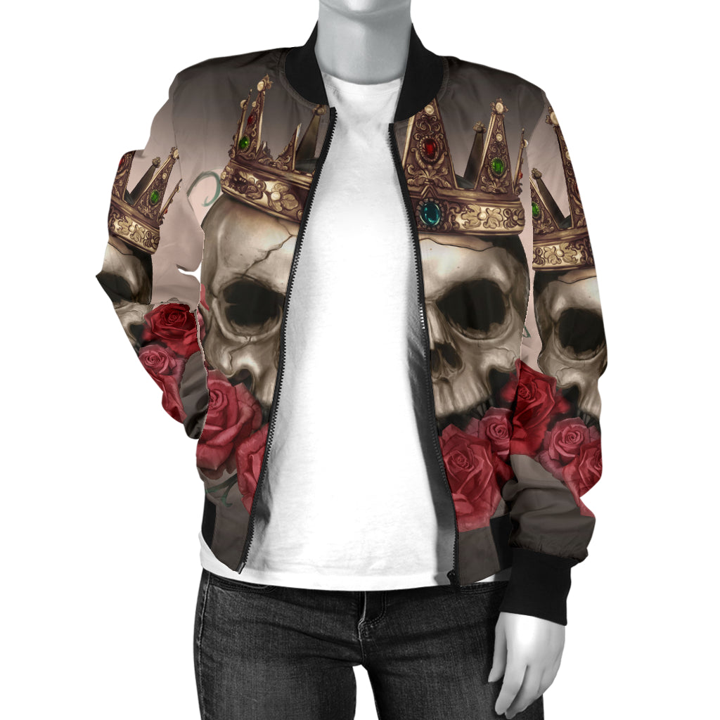 Skull hoodie Women's Bomber Jacket_Roses and King crown