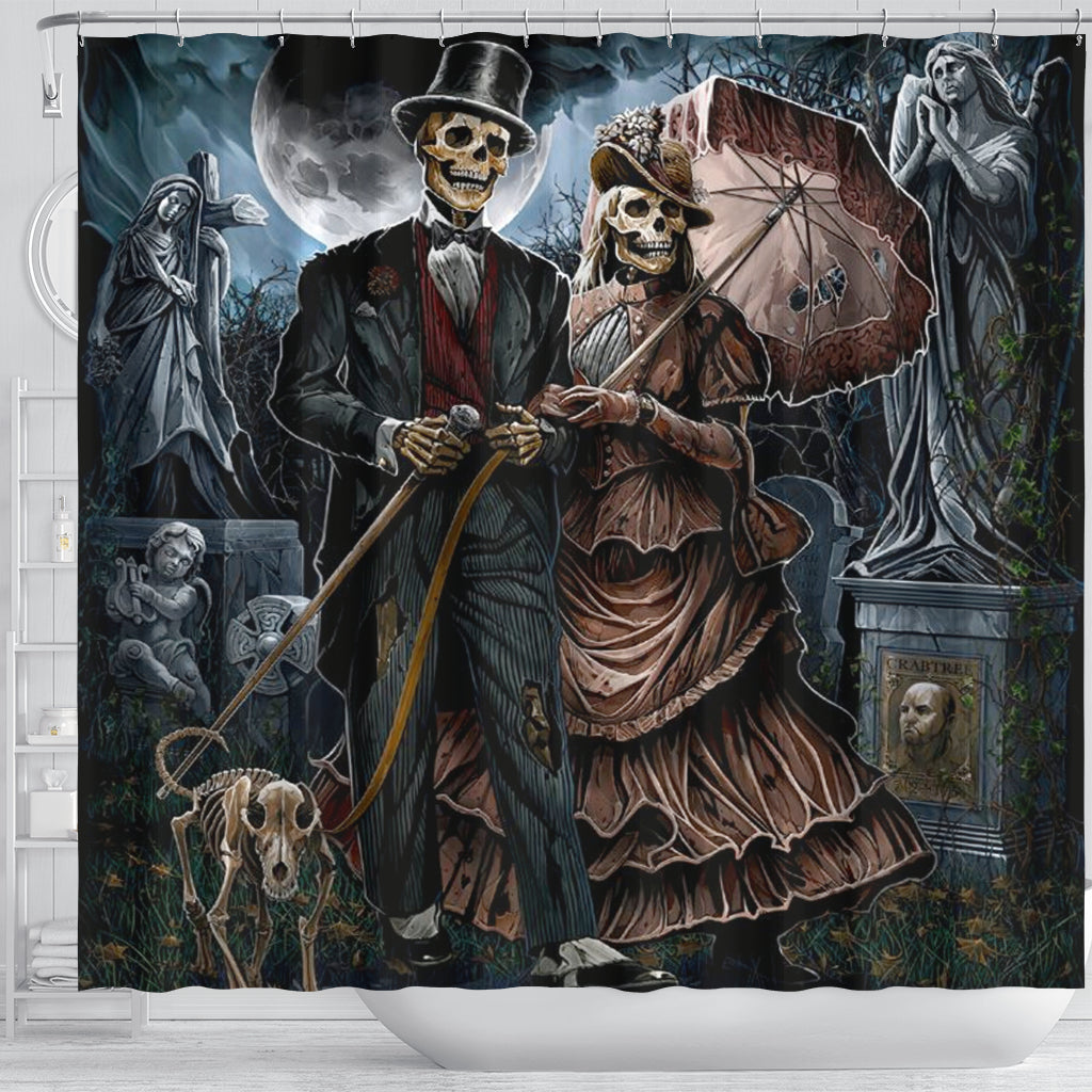 Skull Shower Curtain Couple Skull Day of The Dead Gothic Home Decor - 0681-1