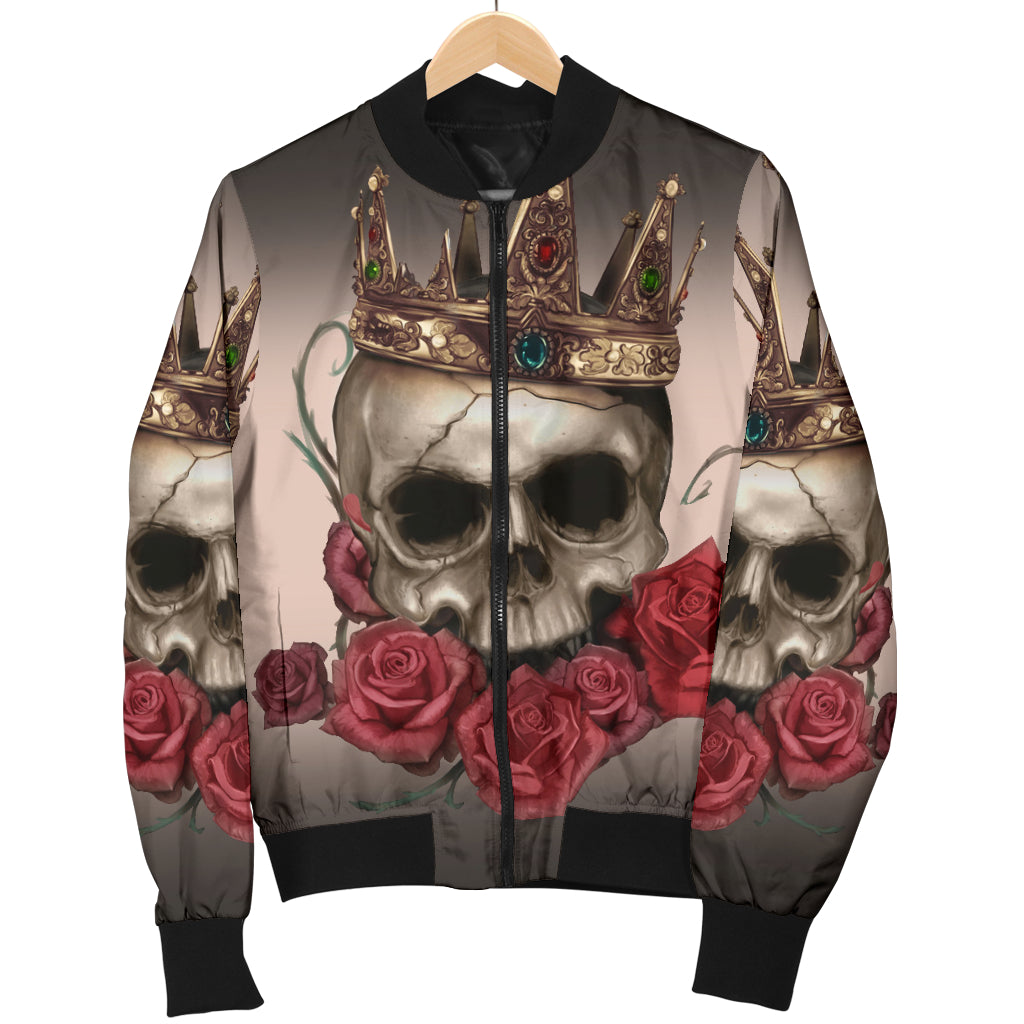 Skull hoodie Bomber Jacket_Roses and King Crown