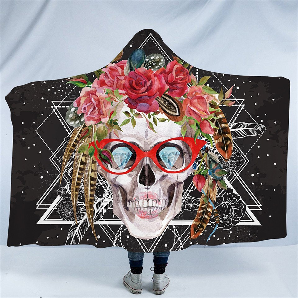 Skull Hooded Blanket  - Skull With Glass Floral