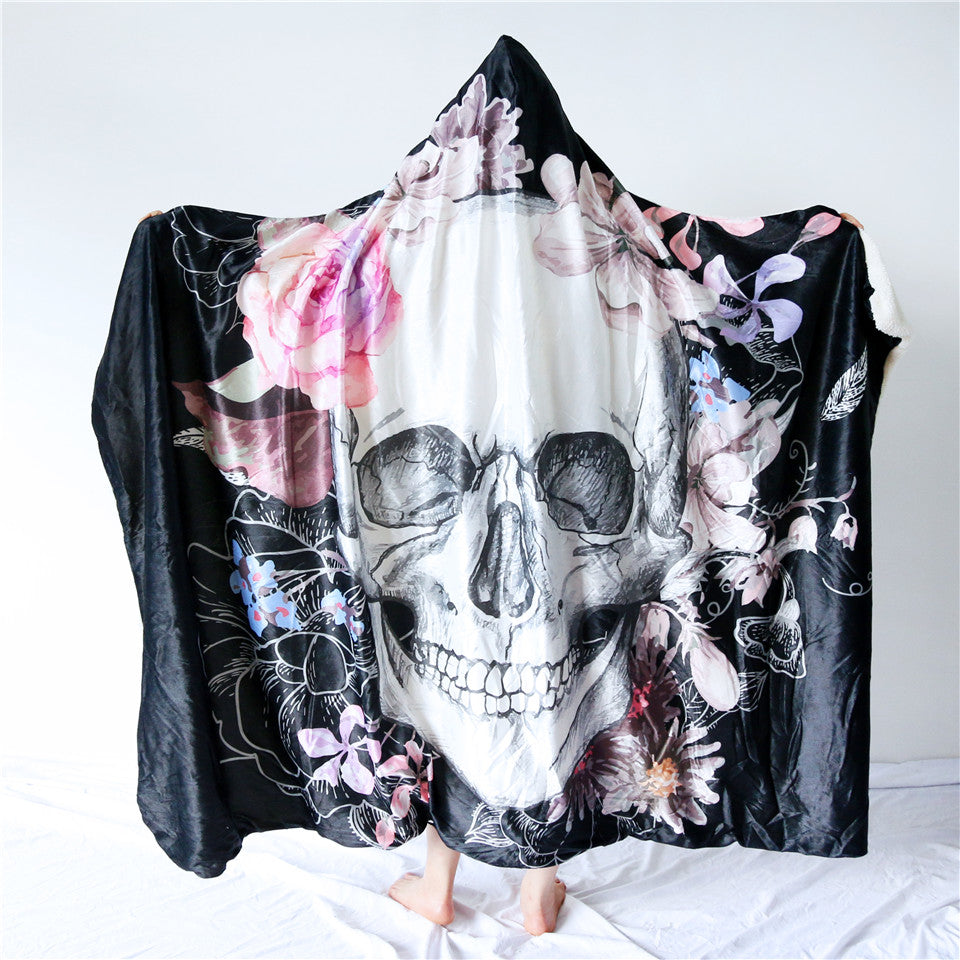 Skull Hooded Blanket - Sugar Skull Flower